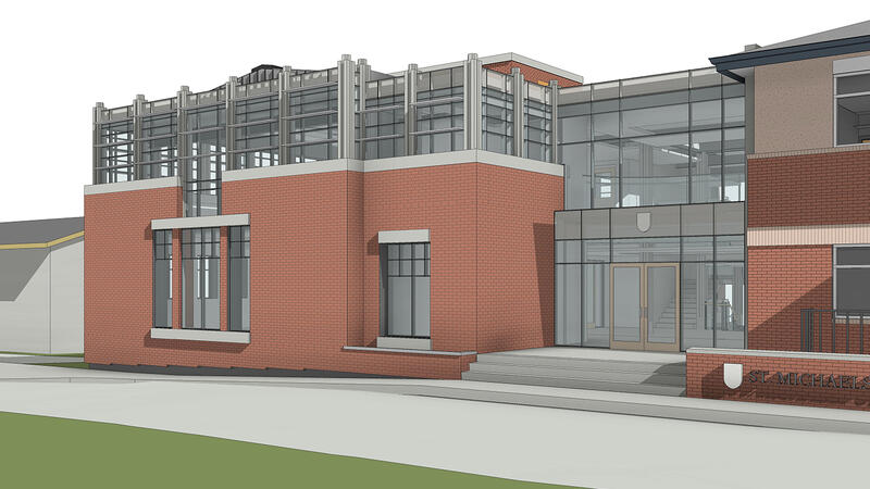An architect's rendering of the Middle School extension from the northeast